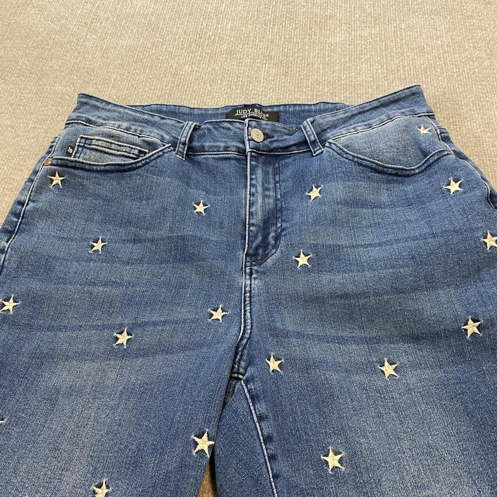 Judy Blue Skinny Jeans Womens 16W Blue Med Wash High Rise Stars Fringe JB80264 - Picture 2 of 12